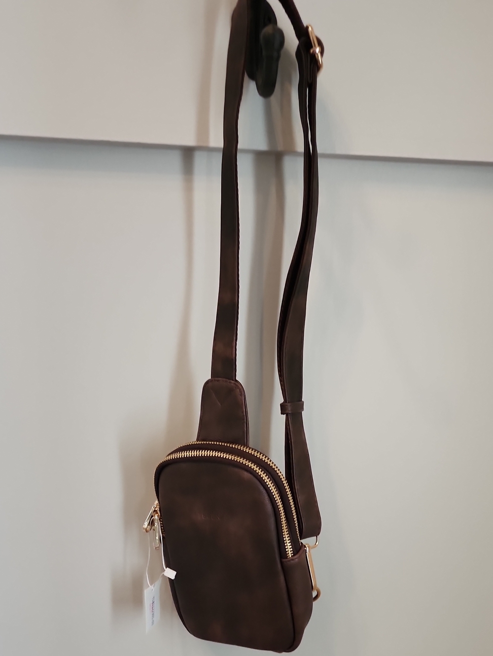 Dark Brown Women’s Crossbody Bag with Gold Zippers